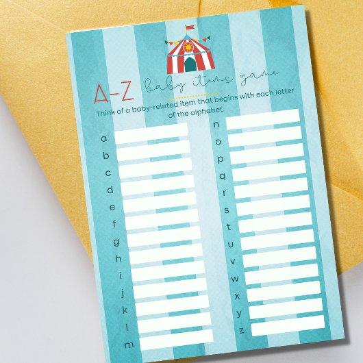 サーカス赤ちゃんシャワーアルファベットゲームカード 招待状