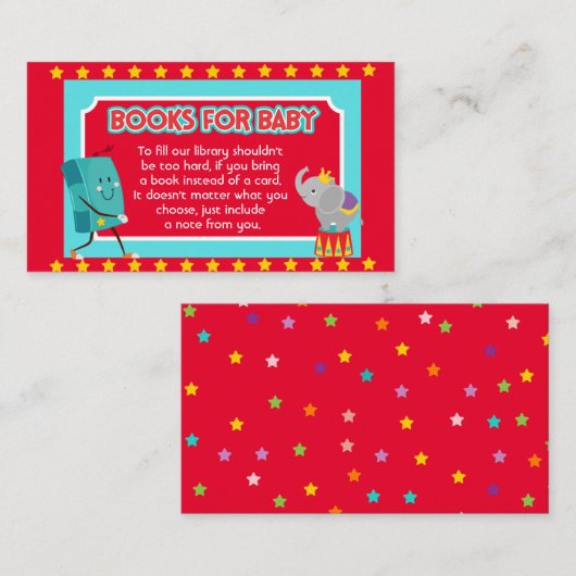 サーカス赤ちゃんシャワー、赤ちゃんシャワー用の本 エンクロージャーカード (正面/裏面)