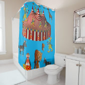 サーカス青赤の白い子供のシャワーカーテン シャワーカーテン (インサイチュ)