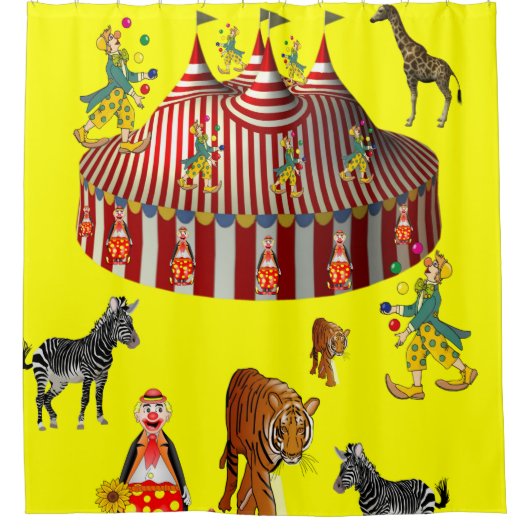 サーカス黄色の赤い子供のシャワーカーテン シャワーカーテン (正面)