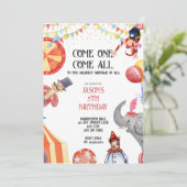 サーカス/カーニバルをテーマにした子供の誕生日パーティーの招待状 招待状 (スタンド正面)
