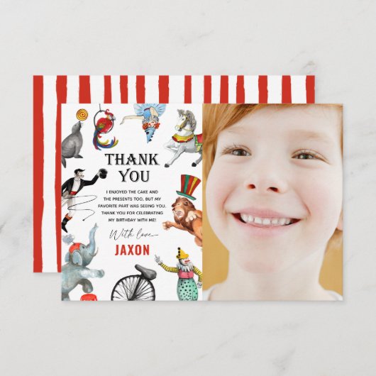 サーカス カーニバル フェスティバル ショー キッズ 誕生日 サンキューカード (正面/裏面)