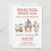 サーカス カーニバル フェスティバル 動物列車 子供 誕生日 招待状 (正面)