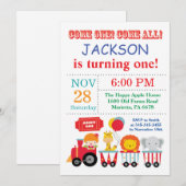 サーカス カーニバル 誕生日パーティー招待状 招待状 (正面/裏面)