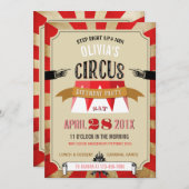 サーカス カーニバル 誕生日パーティー 赤 招待状 (正面/裏面)