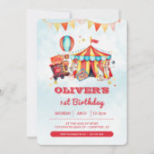 サーカス カーニバル 1歳の誕生日 写真招待状 招待状 (正面)