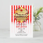 サーカス パーティー イベント 赤 白 金 ストライプ 招待状 (スタンド正面)