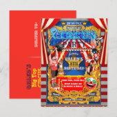 サーカス パーティー ビッグトップ テント ヴィンテージ モダン 誕生日 インビテーションポストカード (正面/裏面)