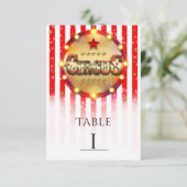 サーカス パーティー 赤 白 ゴールド ストライプ テーブル ナンバー 招待状 (スタンド正面)