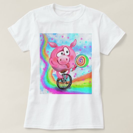 サーカスAcrobatピギーサイクリストと棒つきキャンデーTシャツ Tシャツ (デザイン正面)