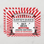 サーカスSteampunk結婚式の日付赤を保存 案内ポストカード (正面/裏面)