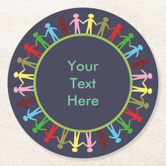サーカラフルクル・オブ・ピープル・カスタム文字 ラウンドペーパーコースター (正面)