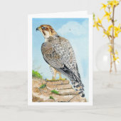 サーカーペレグリン《鳥》ハヤブサ誕生日カード カード (黄色い花)