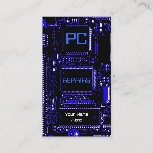 サーキットブルーの「PC修理」名刺青 名刺 (正面)