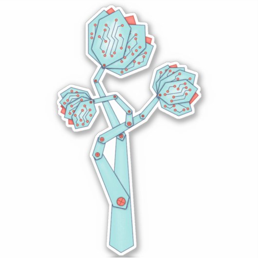 サーキットボードの機械花のギークの女の子 シール (正面)