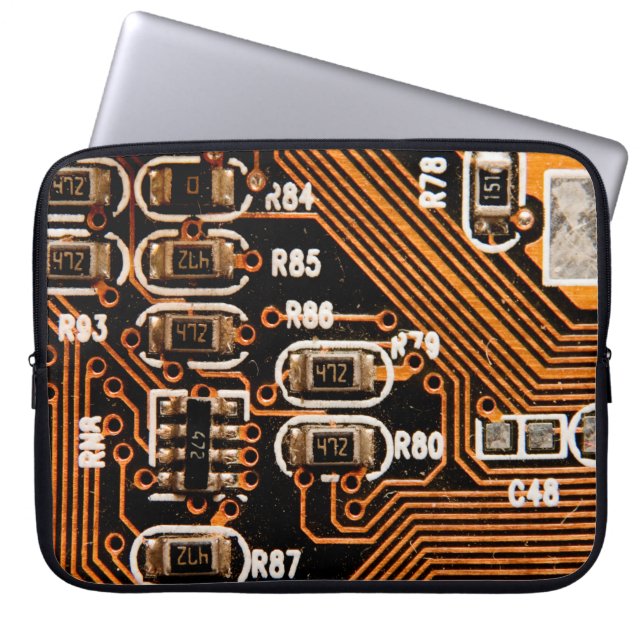 サーキットボード、ケーブル、コンデンサ、カード、マクロショット ラップトップスリーブ (正面)