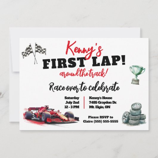 サーキット一周、子供のF1バースデーパーティー 招待状 (正面)
