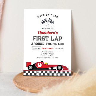 サーキット初ラップ レースカー 1歳の誕生日 招待状