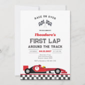 サーキット初ラップ レースカー 1歳の誕生日 招待状 (正面)