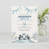 サーキット１周レース　カー　１歳の誕生日 招待状 (スタンド正面)