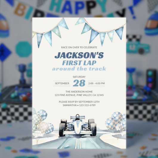 サーキット１周レース　カー　１歳の誕生日 招待状