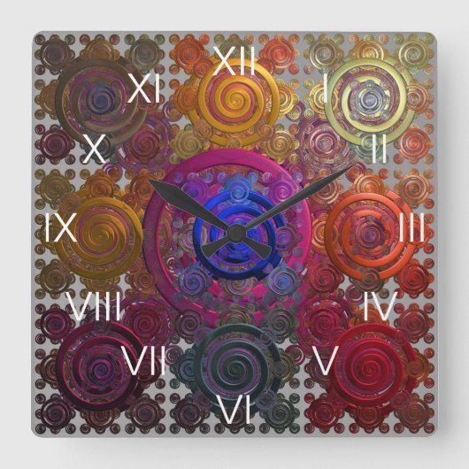 サーキュラカラフルル製ホットプレート角時計 スクエア壁時計 (正面)