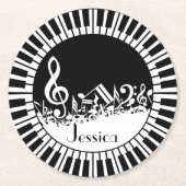 サーキュラーピアノ鍵とジャンブルミュージックノート ラウンドペーパーコースター (正面)