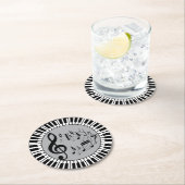 サーキュラーピアノ鍵とミュージックノート ラウンドペーパーコースター (インサイチュ)