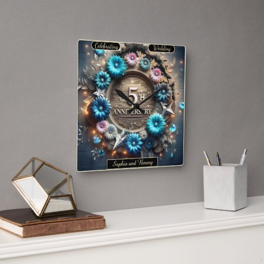 サークエレガントル:祝の5つの愛する年 スクエア壁時計 (オフィス)