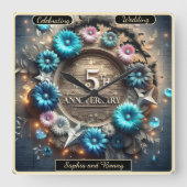 サークエレガントル:祝の5つの愛する年 スクエア壁時計 (正面)