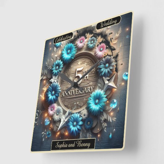 サークエレガントル：祝の5つの愛する年 スクエア壁時計 (傾斜)