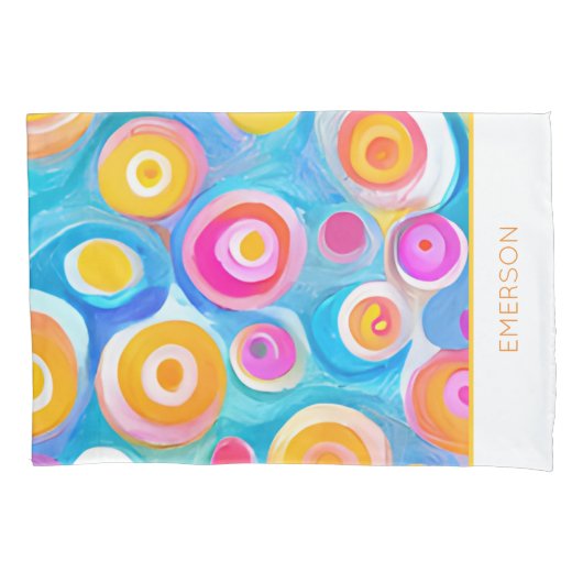 サークルアートキッズネームカラフルベッドルームデコールおもしろい 枕カバー (正面)