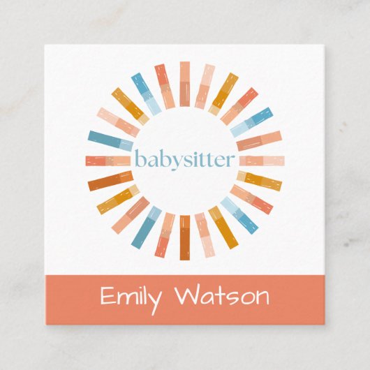 サークルウェアのピンブルーアンドピーチIGベビーシッター スクエア名刺 (正面)