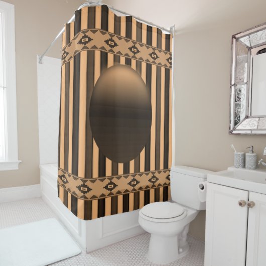 サークルオレンジ色の黒ストライプ色のショーカーテン シャワーカーテン (インサイチュ)