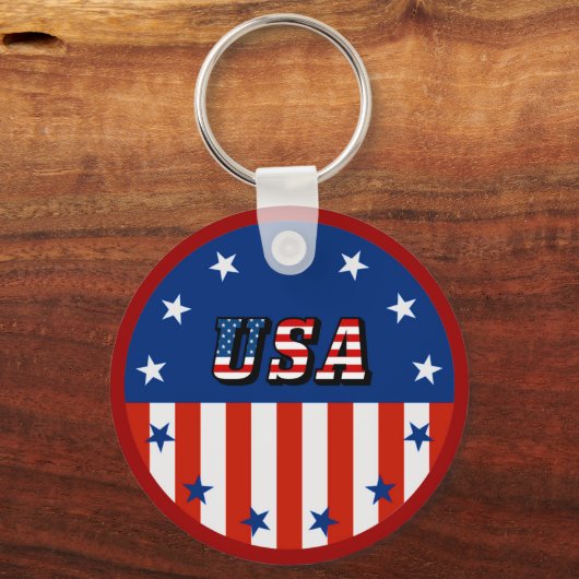 サークルキーチェーンのアメリカ国旗と星 キーホルダー (正面)