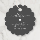 サークルスカラップ結婚ドまたはシャワーギフトラベル、グレー フェイバータグ (正面)