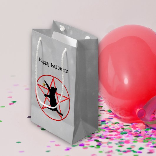 サークルスターのペンタグラムにハロウィーンブラックキャット スモールペーパーバッグ