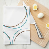 サークルターコイズ&ブラウン手描きボミニマルホ キッチンタオル (四つ折り)