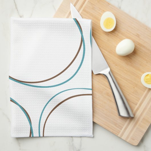 サークルターコイズ&ブラウン手描きボミニマルホ キッチンタオル (四つ折り)