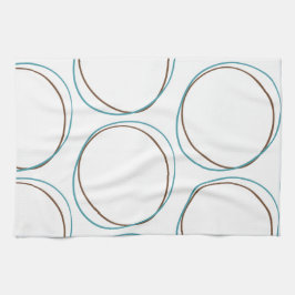 サークルターコイズ&ブラウン手描きボミニマルホ キッチンタオル