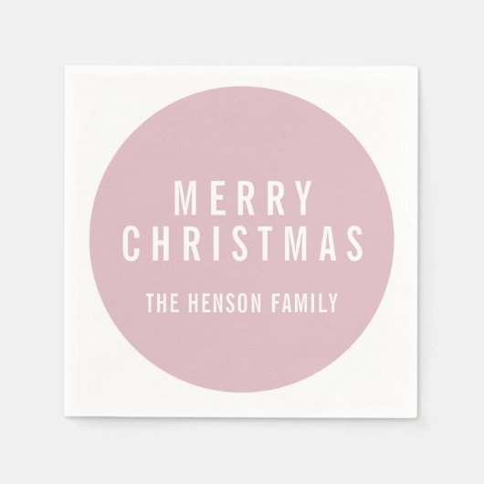 サークルパステルモダンピンクメリークリスマス スタンダードカクテルナプキン (正面)