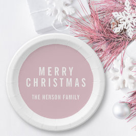 サークルパモダンステルピンクメリークリスマス ペーパープレート