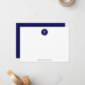 サークルモノグラムネイビーブルーパーソナライズされたフラット ノートカード (正面/裏面インサイチュ)