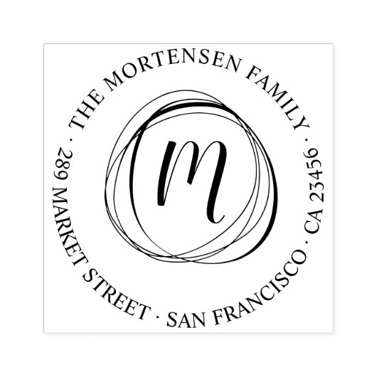 サークルモノグラムラウンドファミリー名差出人住所 ラバースタンプ (インプリント)