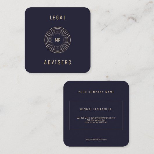 サークルモノグラム海軍金ゴールド法律顧問サービス スクエア名刺 (正面/裏面)