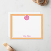 サークルモノグラム プレッピー ピンク & オレンジ シャーベット ノートカード (正面/裏面インサイチュ)