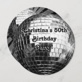 サークルラウンドシルバーディスコボール50th誕生日パーティー 招待状 (正面/裏面)
