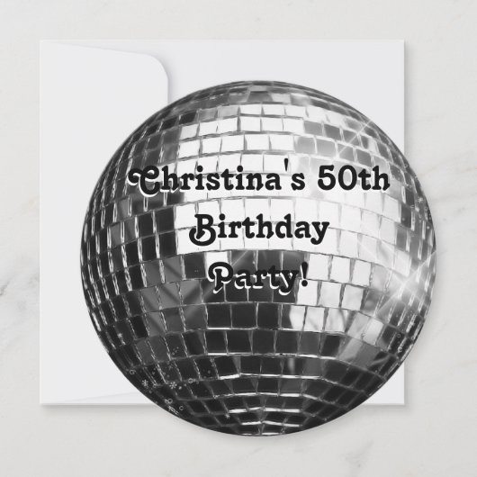 サークルラウンドシルバーディスコボール50th誕生日パーティー 招待状 (正面)