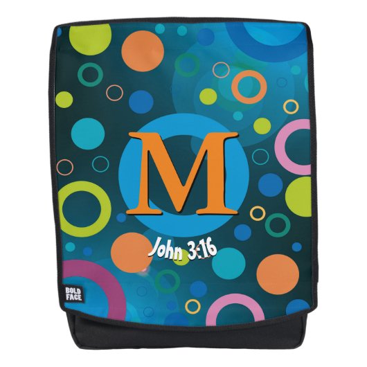 サークル聖なる書物、 経典モノグラムブルーパーソナライズされた バックパック (正面)