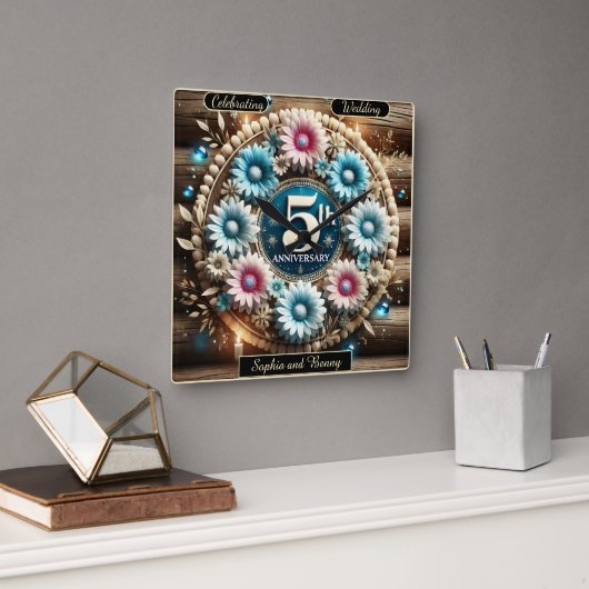 サーク素朴ル: 5周年記念フローラ作成 スクエア壁時計 (オフィス)